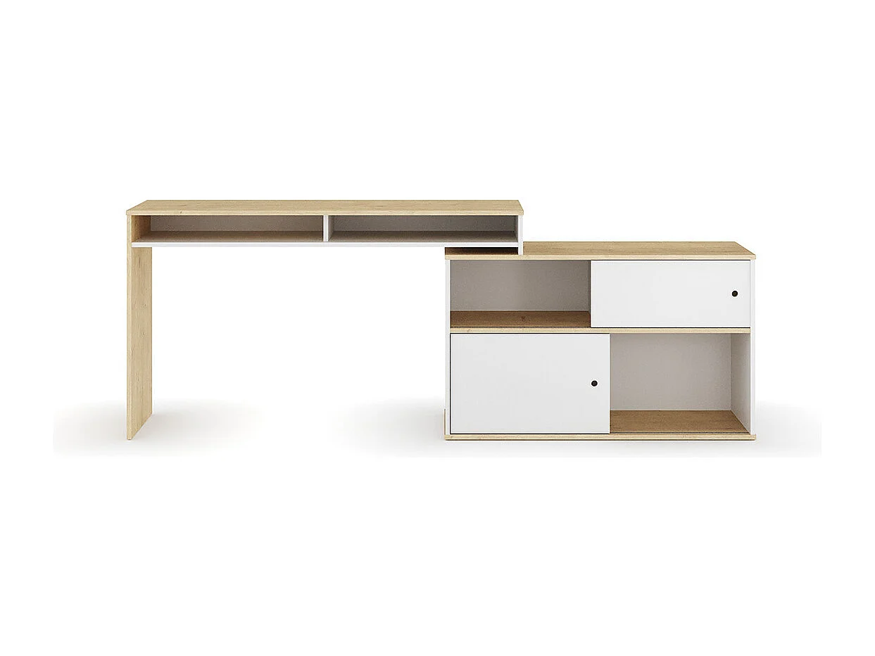 Bureau modulable avec rangement  panneaux de fibres blanc et bois MOON