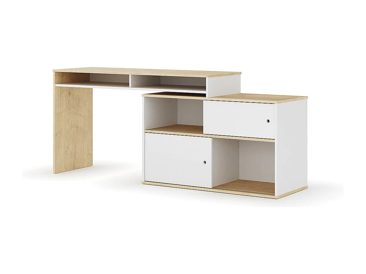Bureau modulable avec rangement  panneaux de fibres blanc et bois MOON