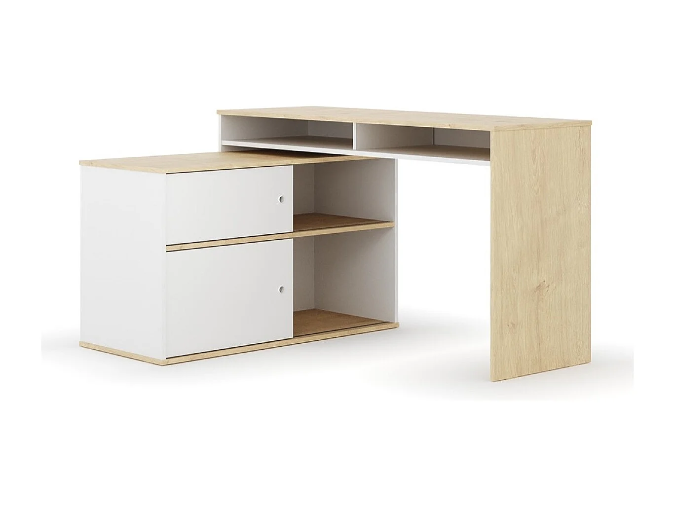 Bureau modulable avec rangement  panneaux de fibres blanc et bois MOON