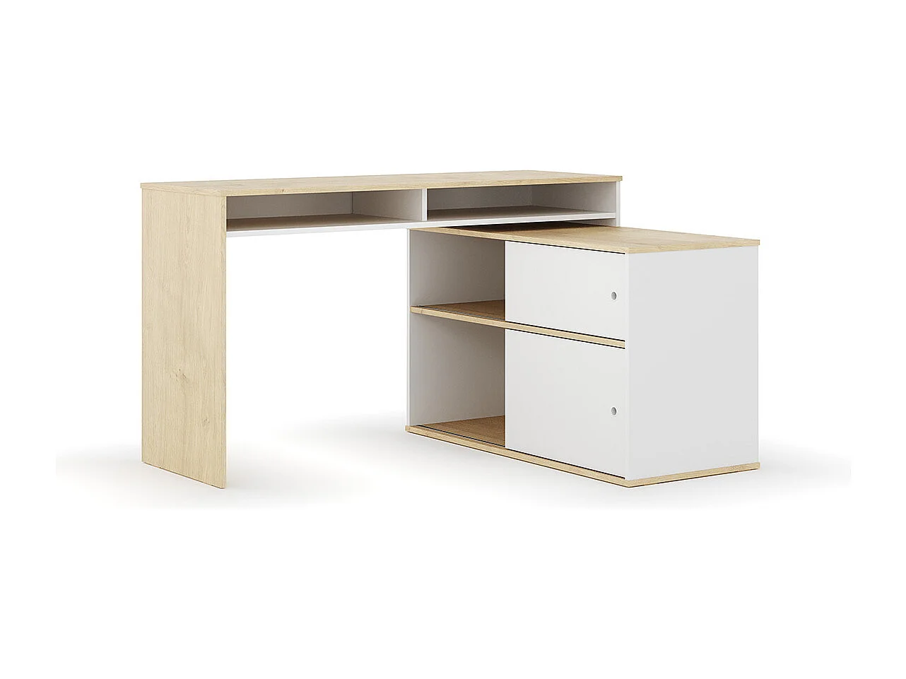 Bureau modulable avec rangement  panneaux de fibres blanc et bois MOON
