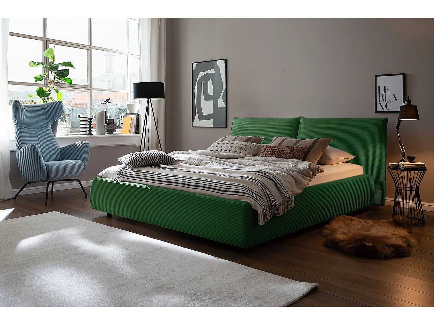 Cama - verde esmeralda pana - HENRY