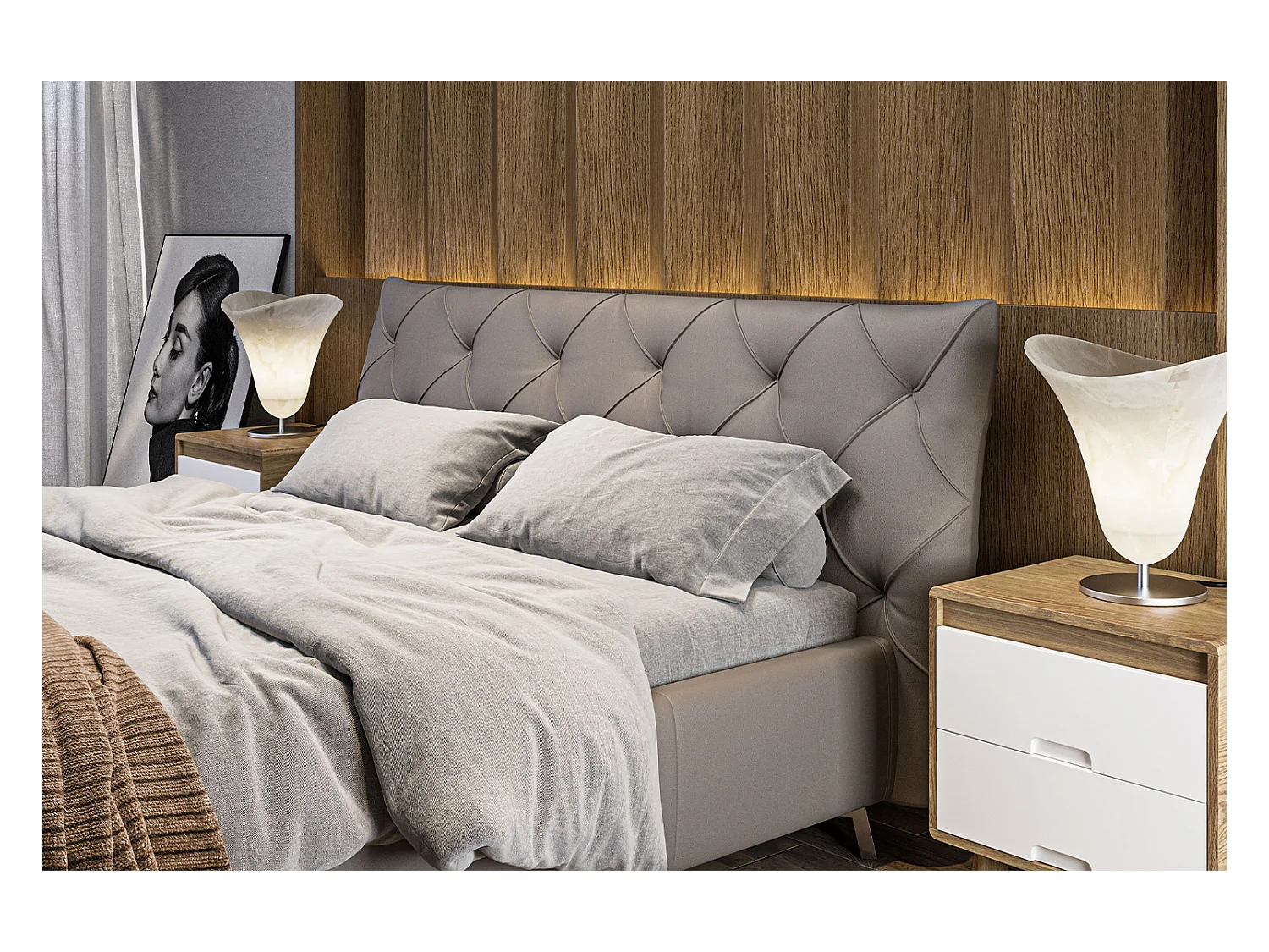 Polsterbett - Grau Leder - ANNY