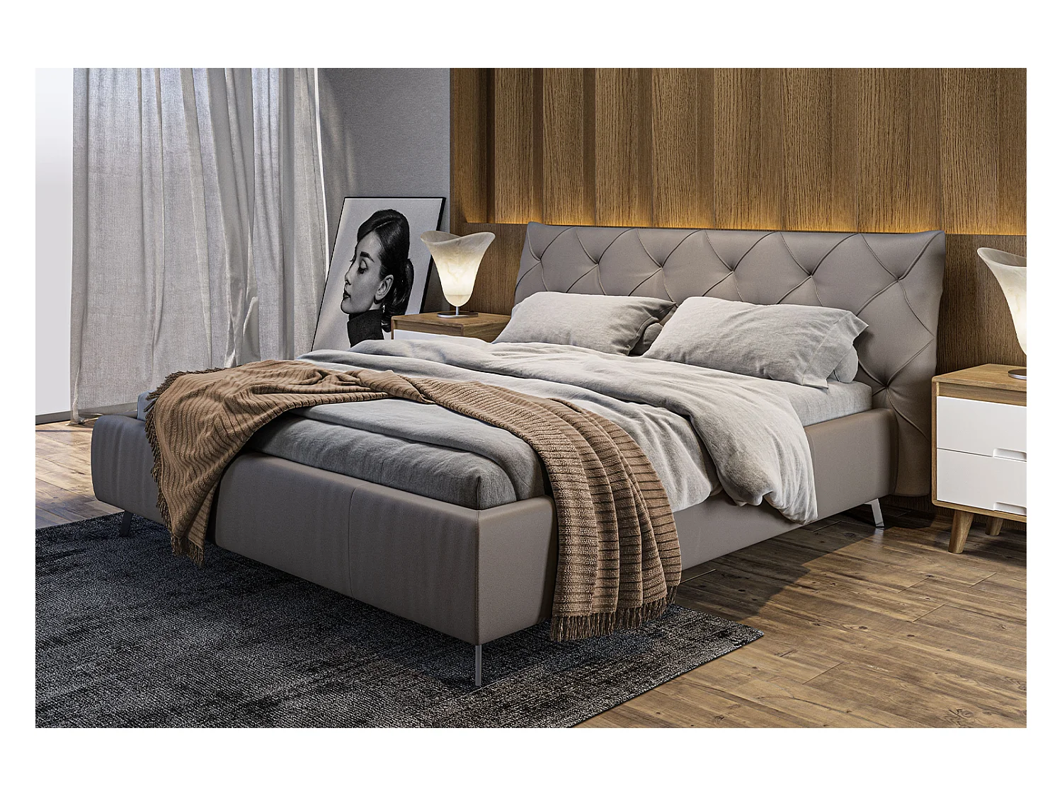 Lit - Gris cuir - ANNY