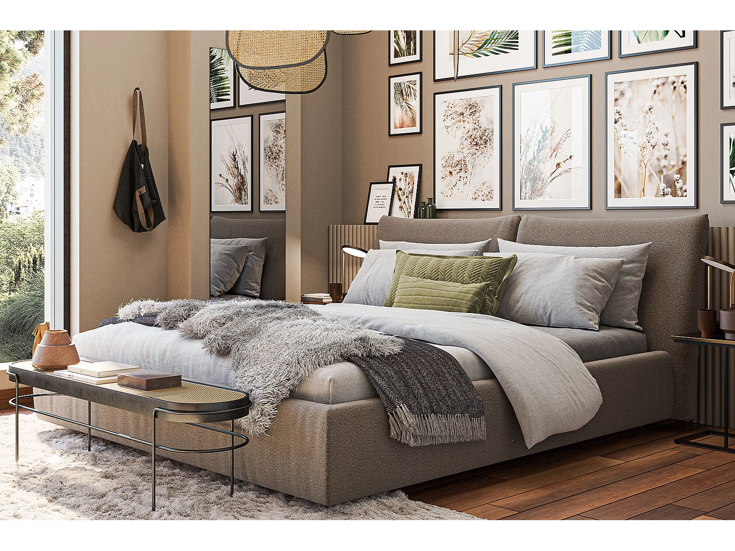 Lit - taupe velours côtelé - HENRY