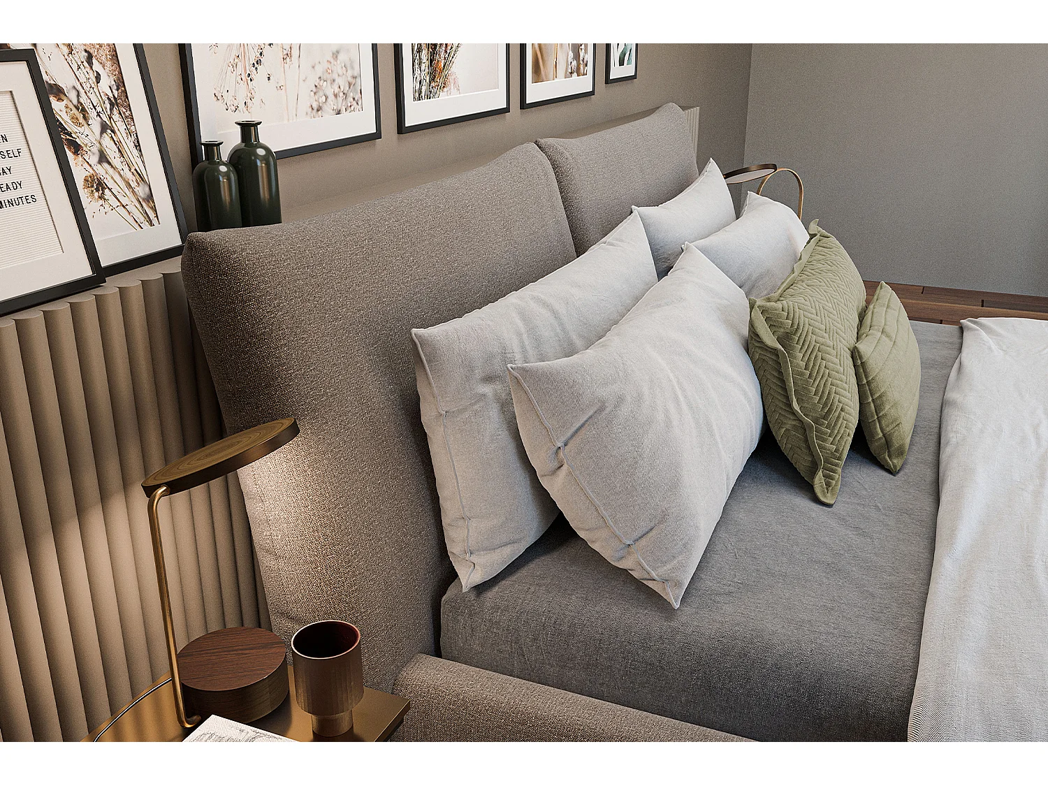 Lit - taupe velours côtelé - HENRY