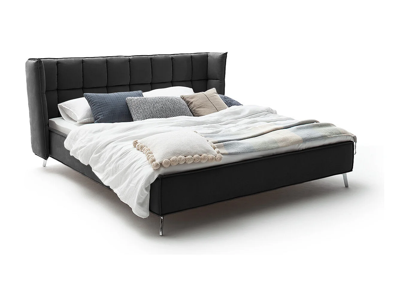 Lit - Noir tissu tissé - SOFIA