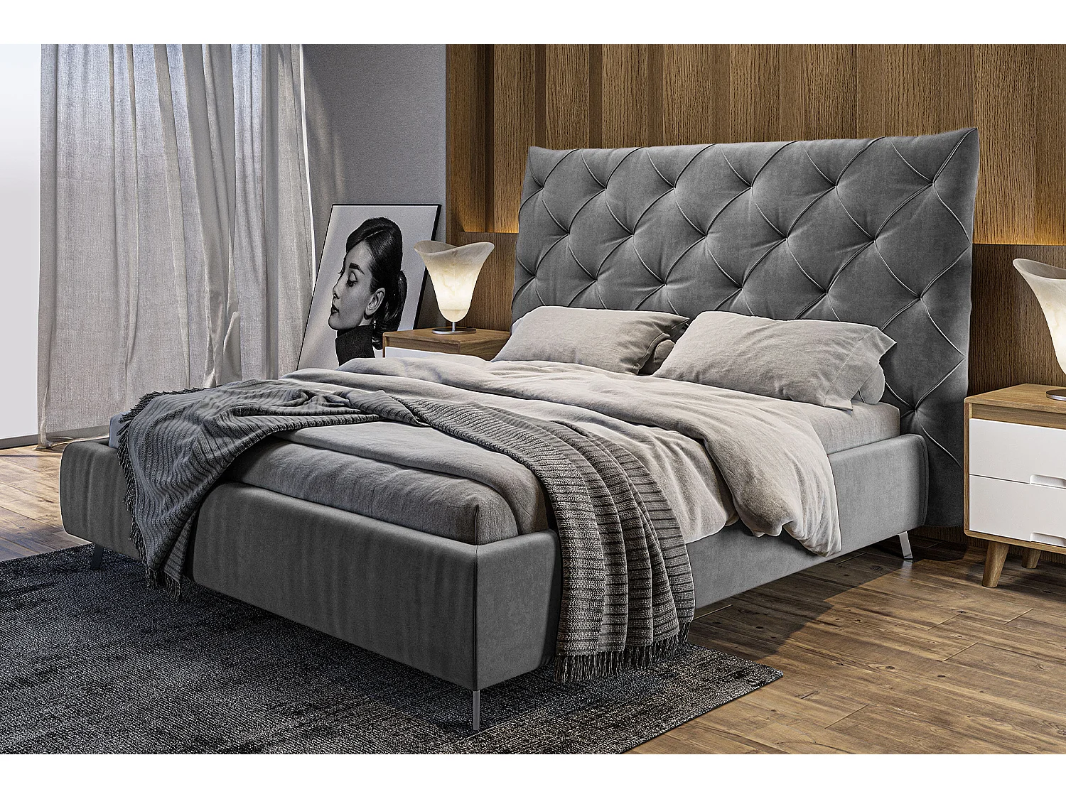 Lit rembourré - Gris Velours - ANNY