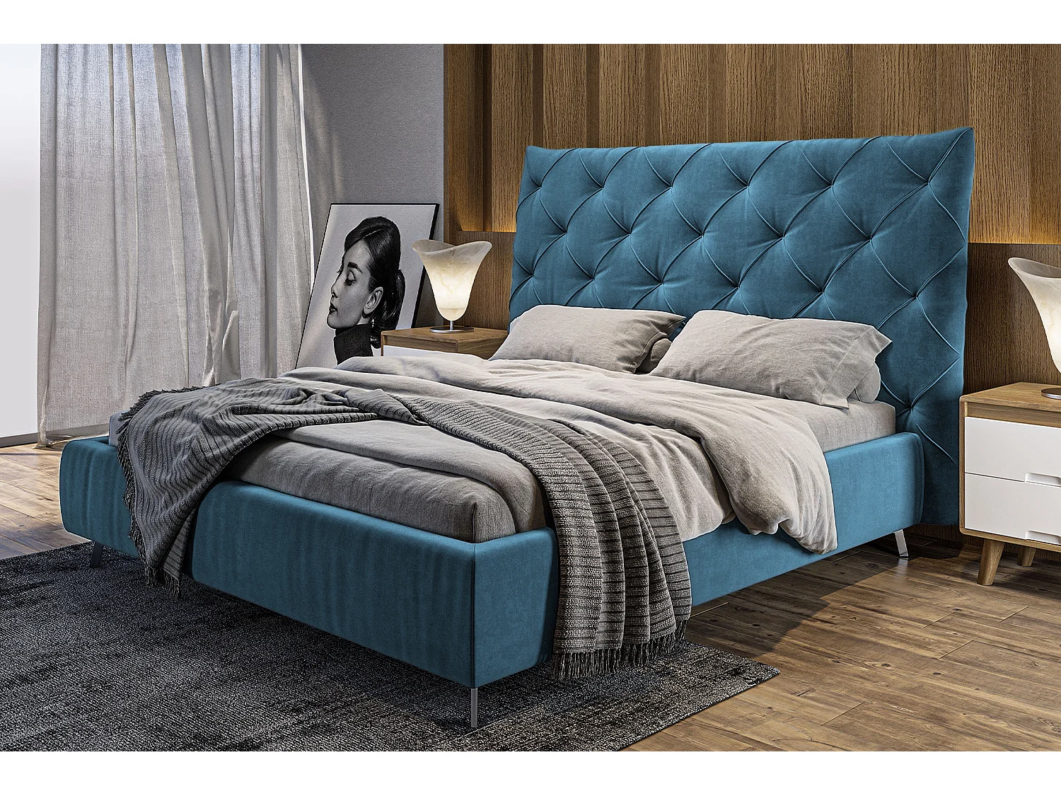 Polsterbett - Petrol Velvet - ANNY