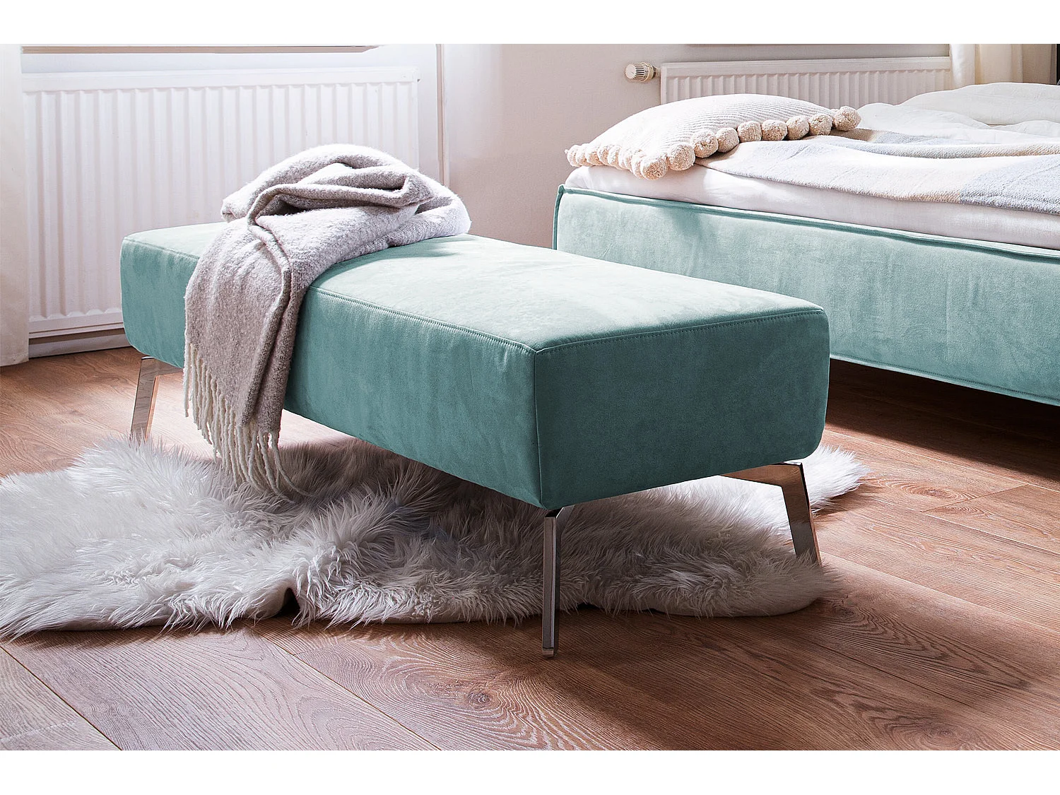 Polsterbett - Blau Webstoff - SOFIA