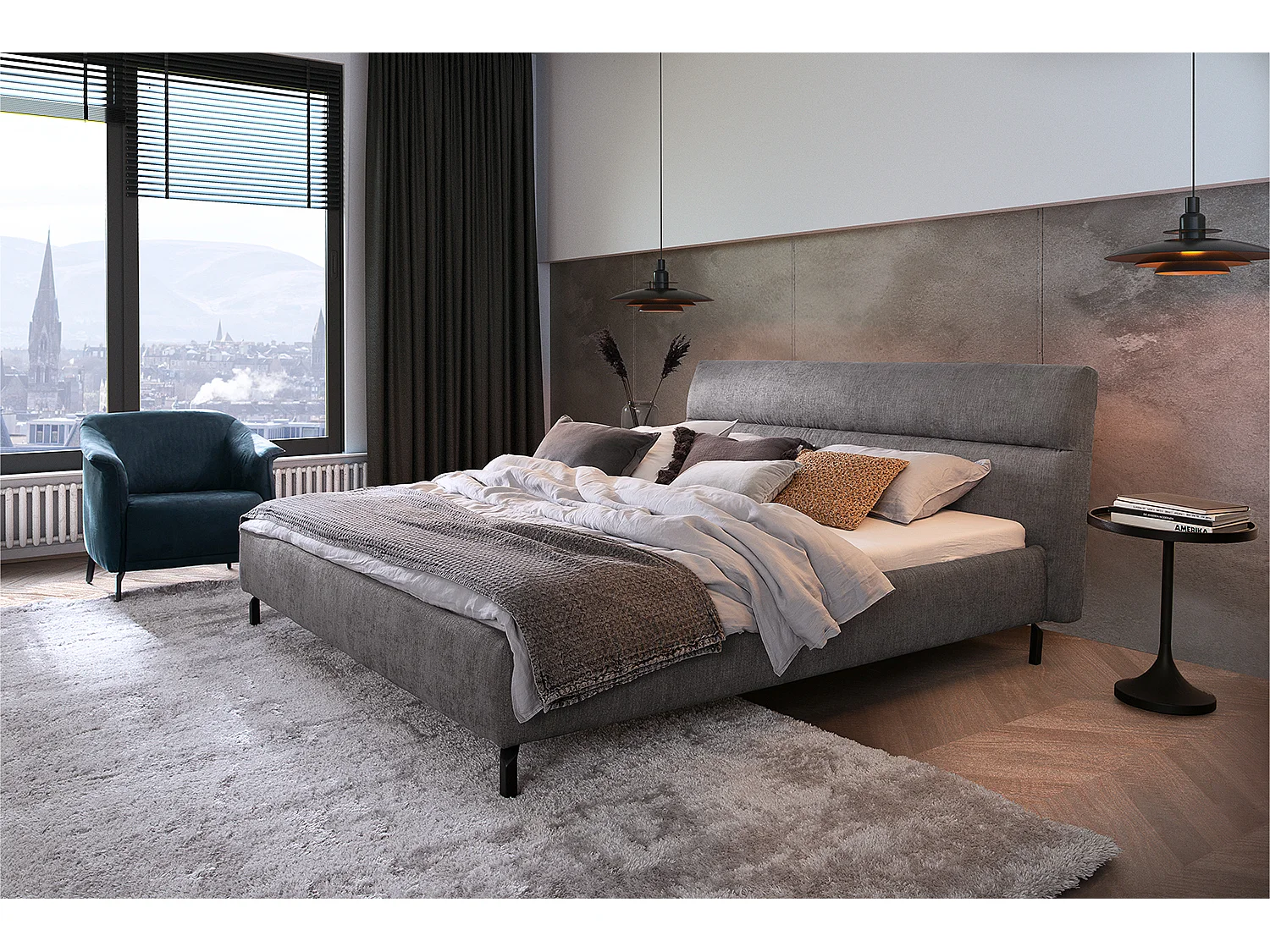 Polsterbett - Grau Webstoff - REMO