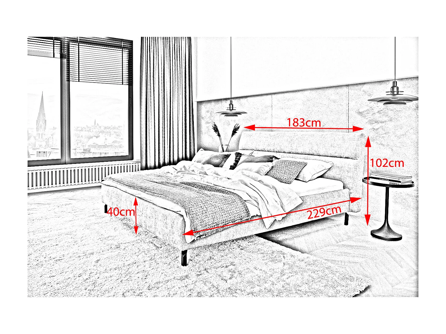 Polsterbett - Grau Webstoff - REMO