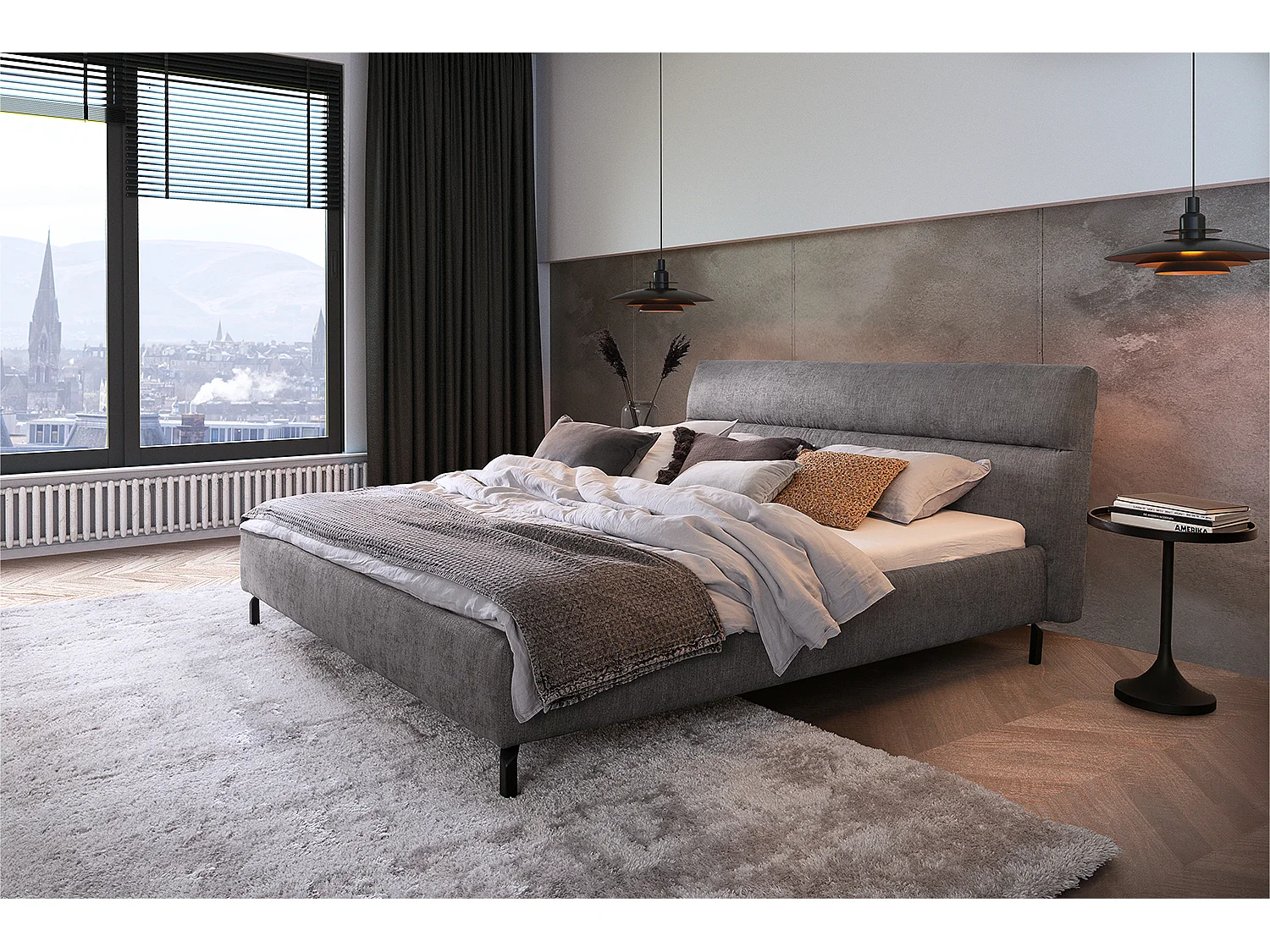 Polsterbett - Grau Webstoff - REMO