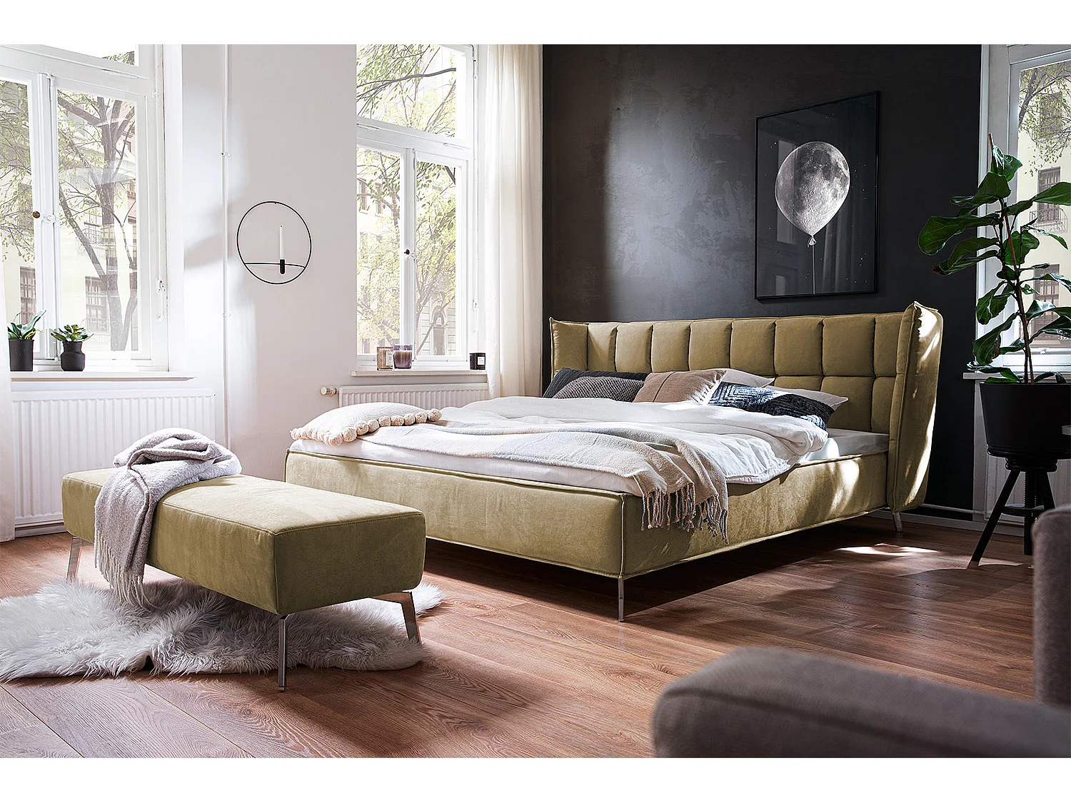 Lit - marron châtain tissu tissé - SOFIA