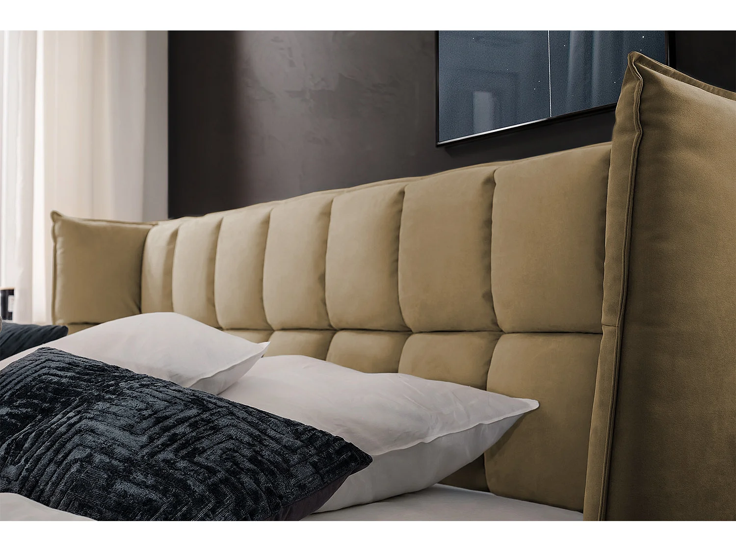 Lit - marron châtain tissu tissé - SOFIA