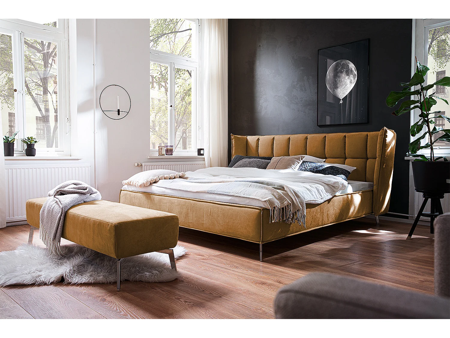 Lit - Orange tissu tissé - SOFIA