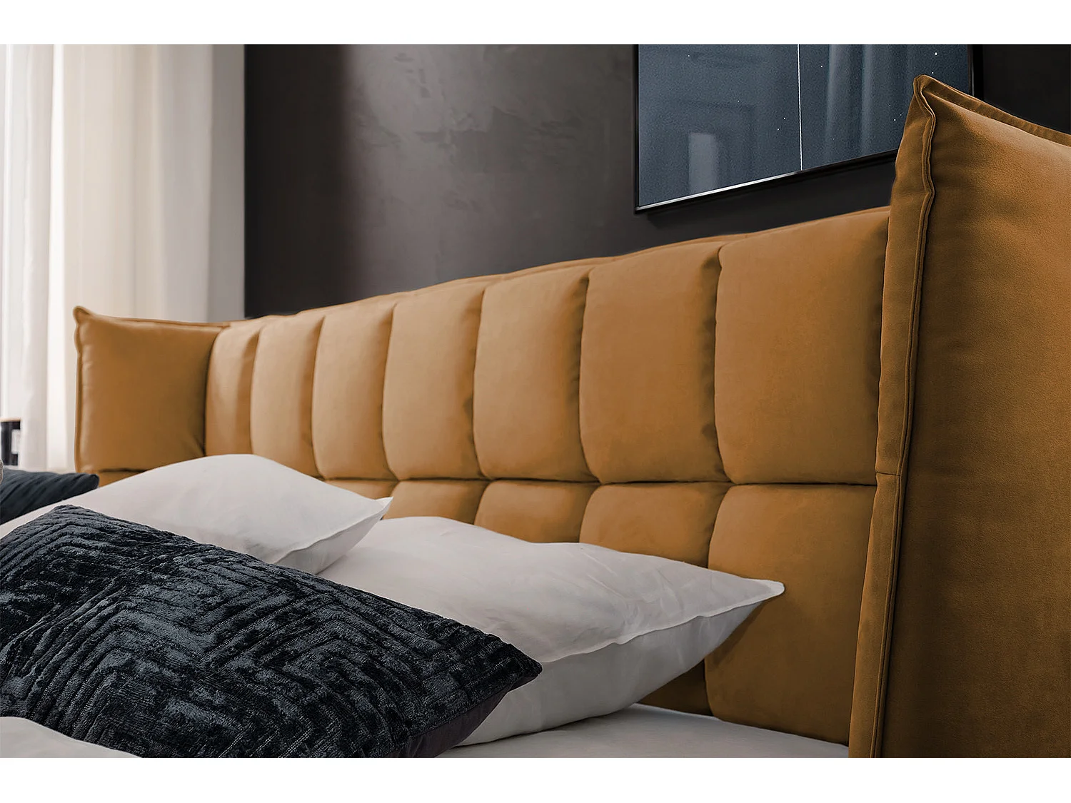 Lit - Orange tissu tissé - SOFIA