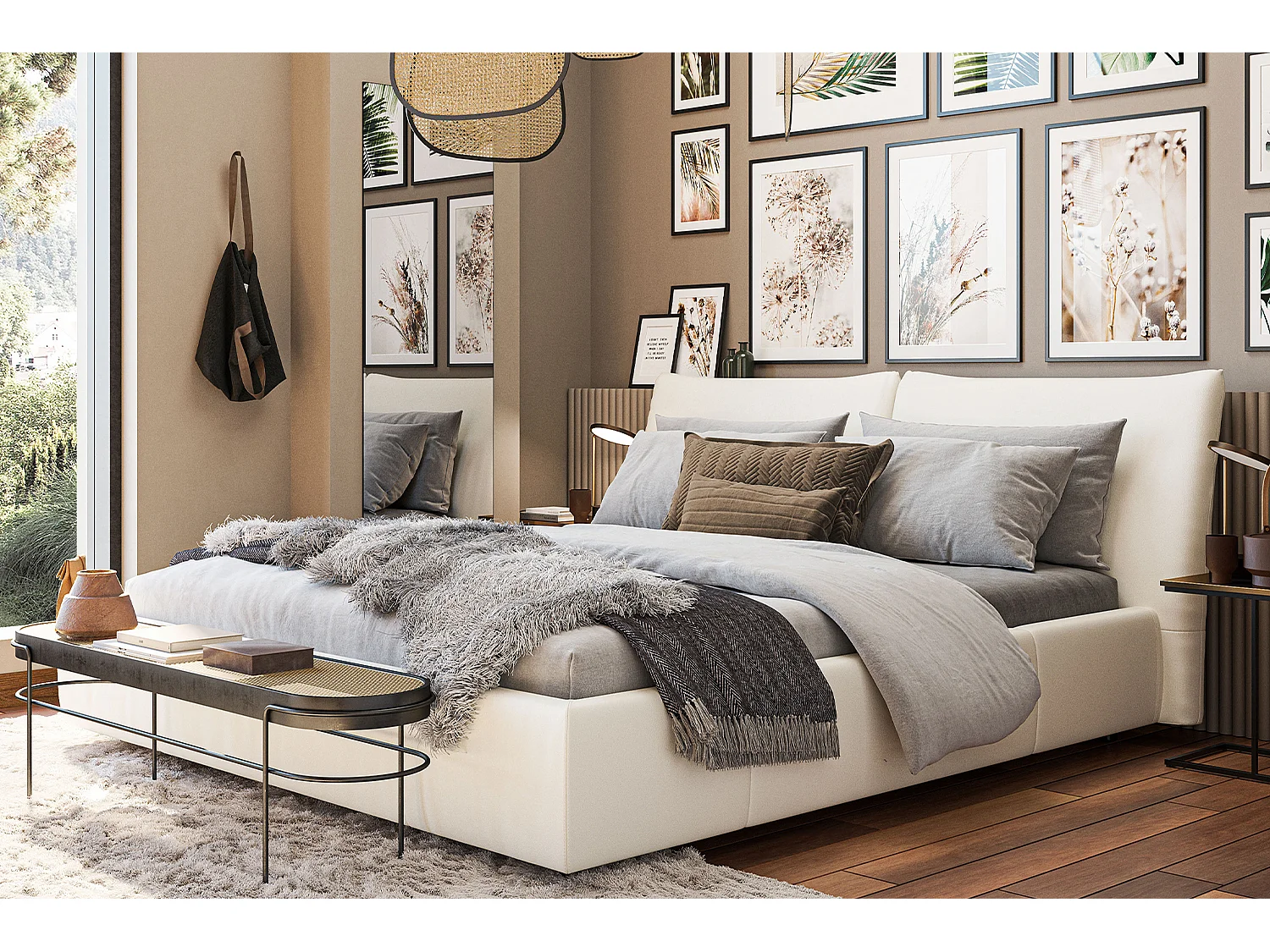 Polsterbett - Weiß Leder - HENRY