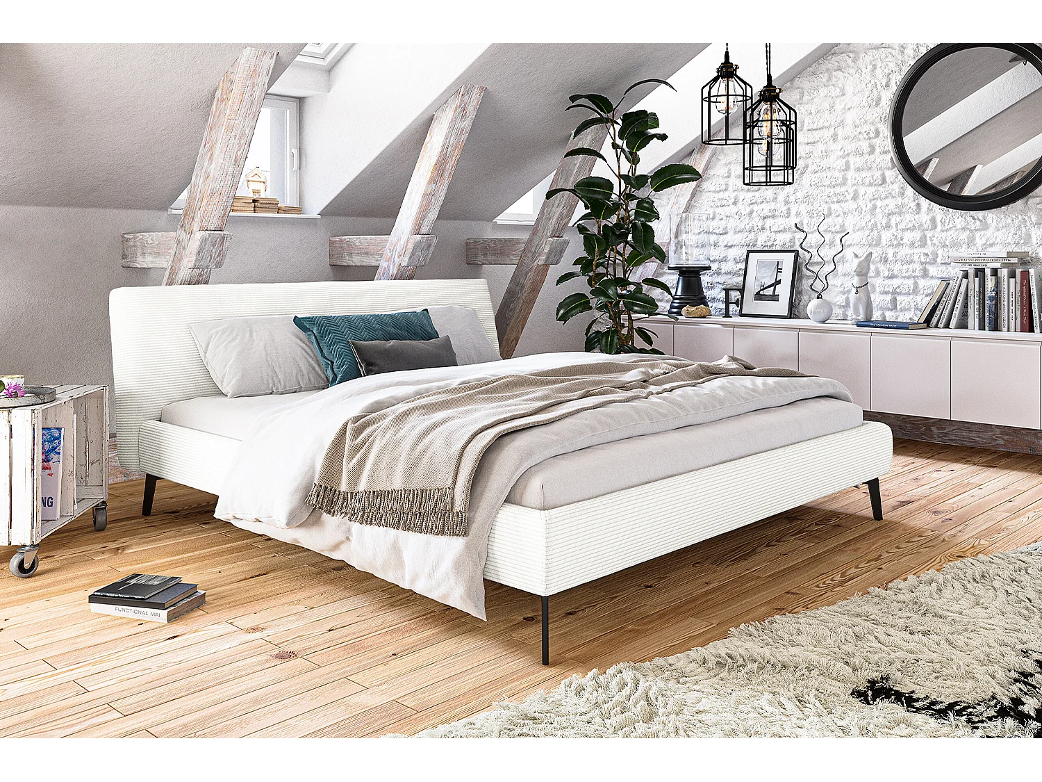 Lit - blanc velours côtelé - VALERIE