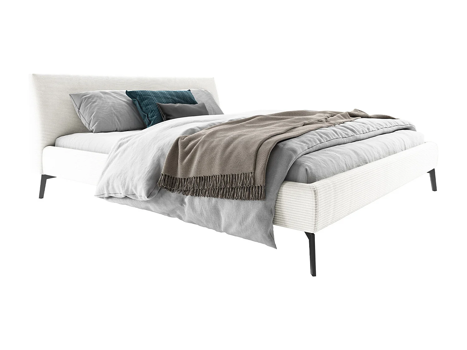 Lit - blanc velours côtelé - VALERIE