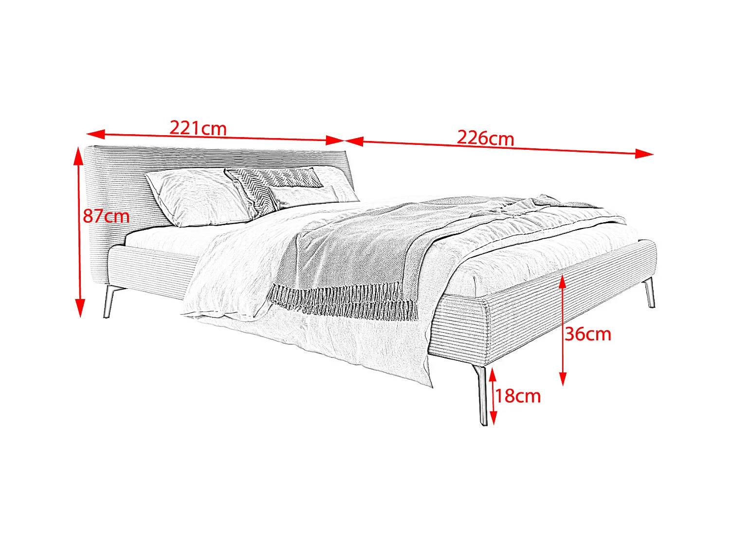Letto - grigio chiaro velluto a coste - VALERIE