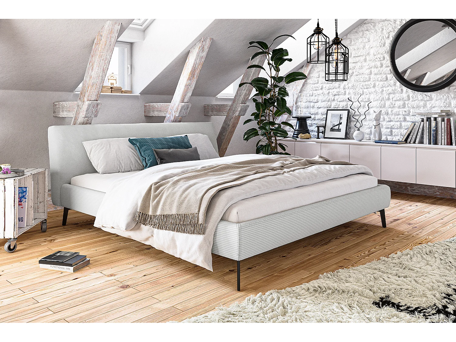 Letto - grigio chiaro velluto a coste - VALERIE