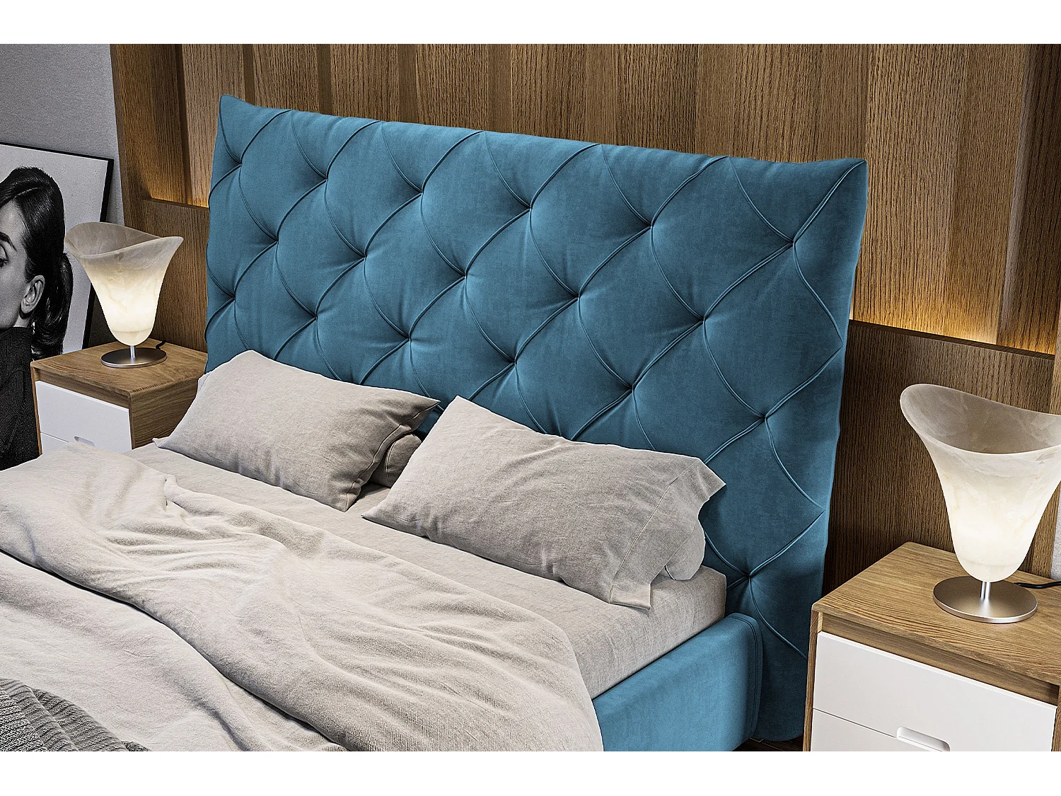 Polsterbett - Petrol Velvet - ANNY