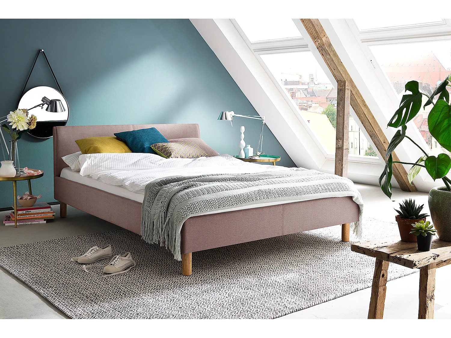 Polsterbett - Pink Webstoff - LEO