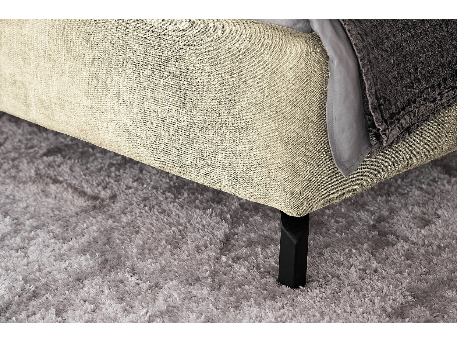 Polsterbett - Cremeweiß Webstoff - REMO