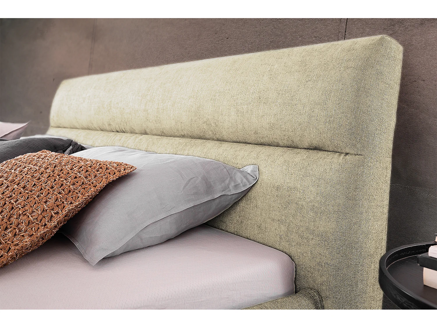 Polsterbett - Cremeweiß Webstoff - REMO