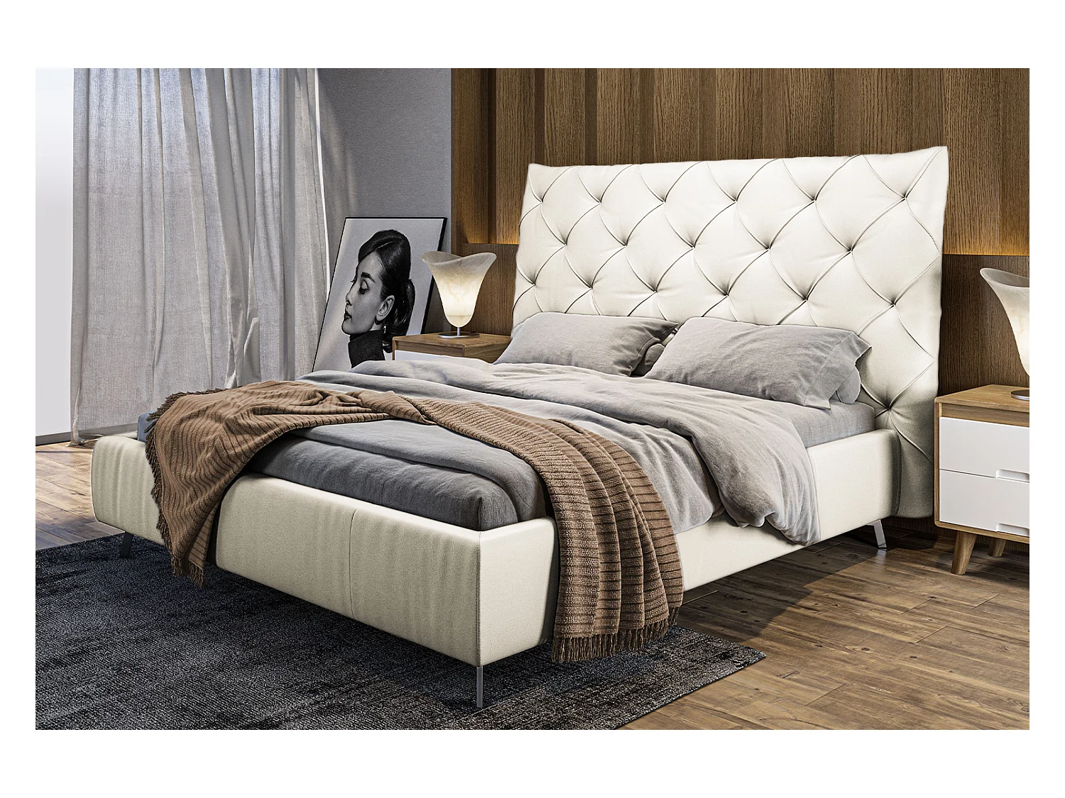 Lit - blanc cuir - ANNY