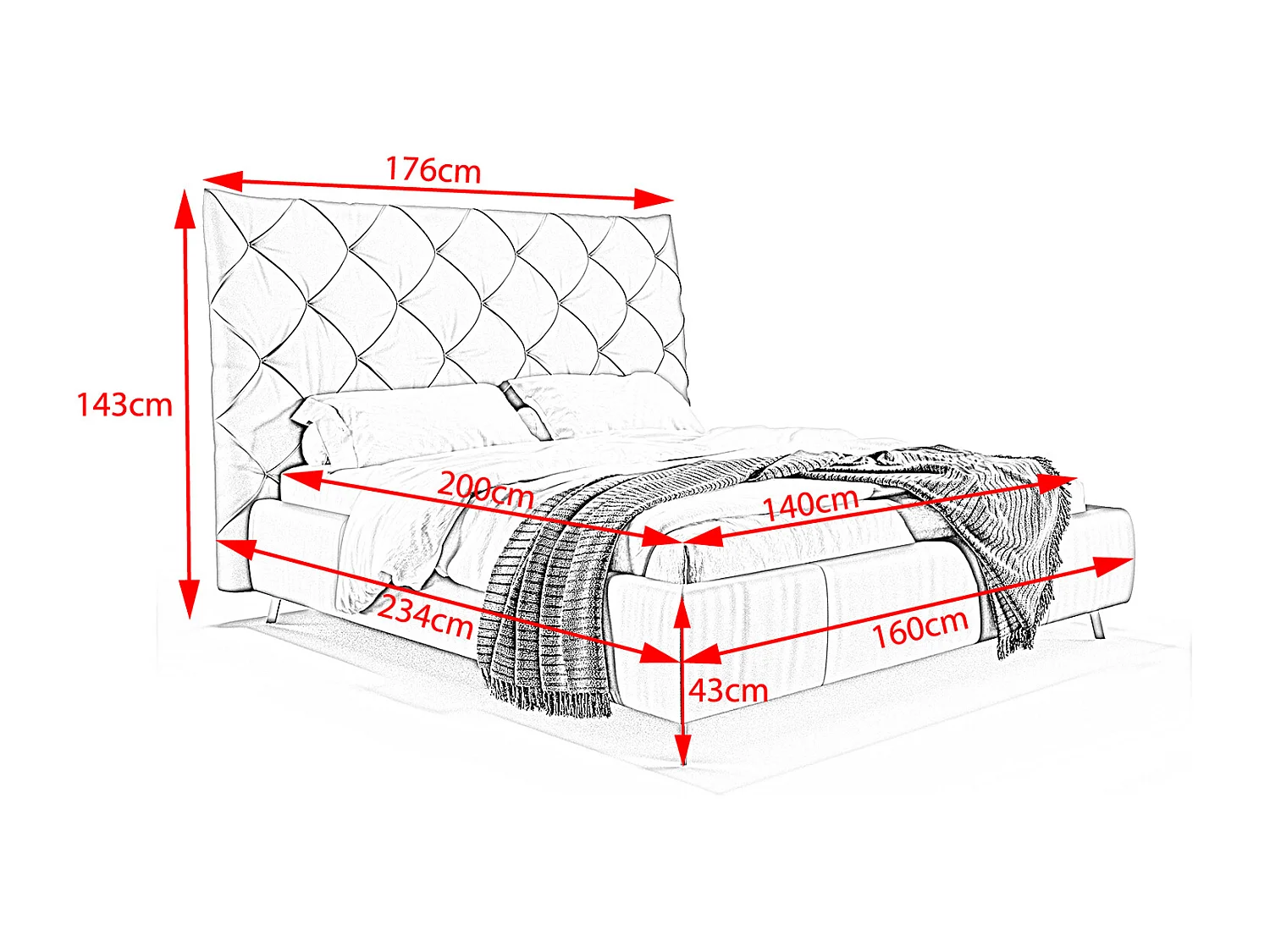 Polsterbett - Grau Leder - ANNY
