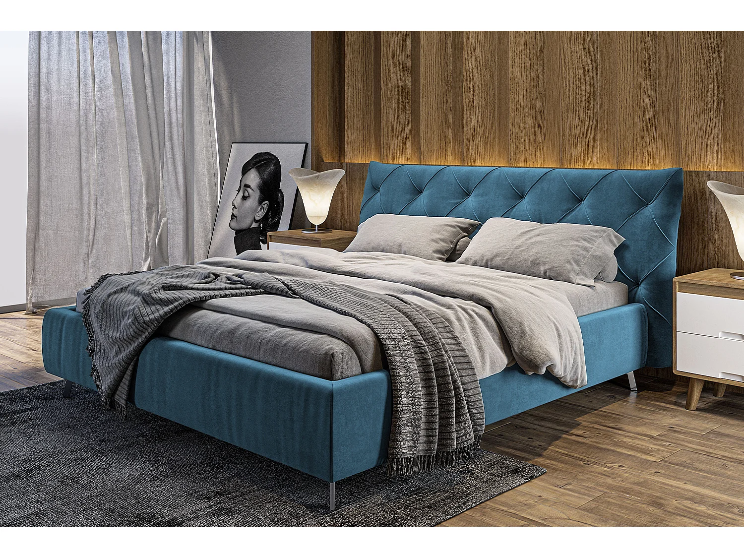 Polsterbett - Petrol Velvet - ANNY