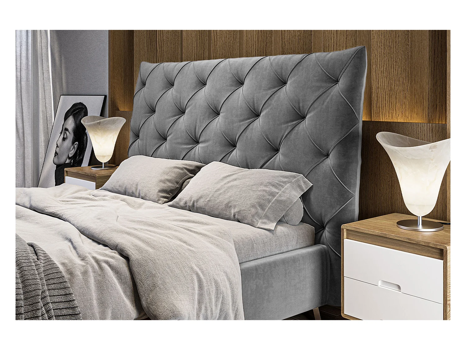 Polsterbett - Grau Velvet - ANNY