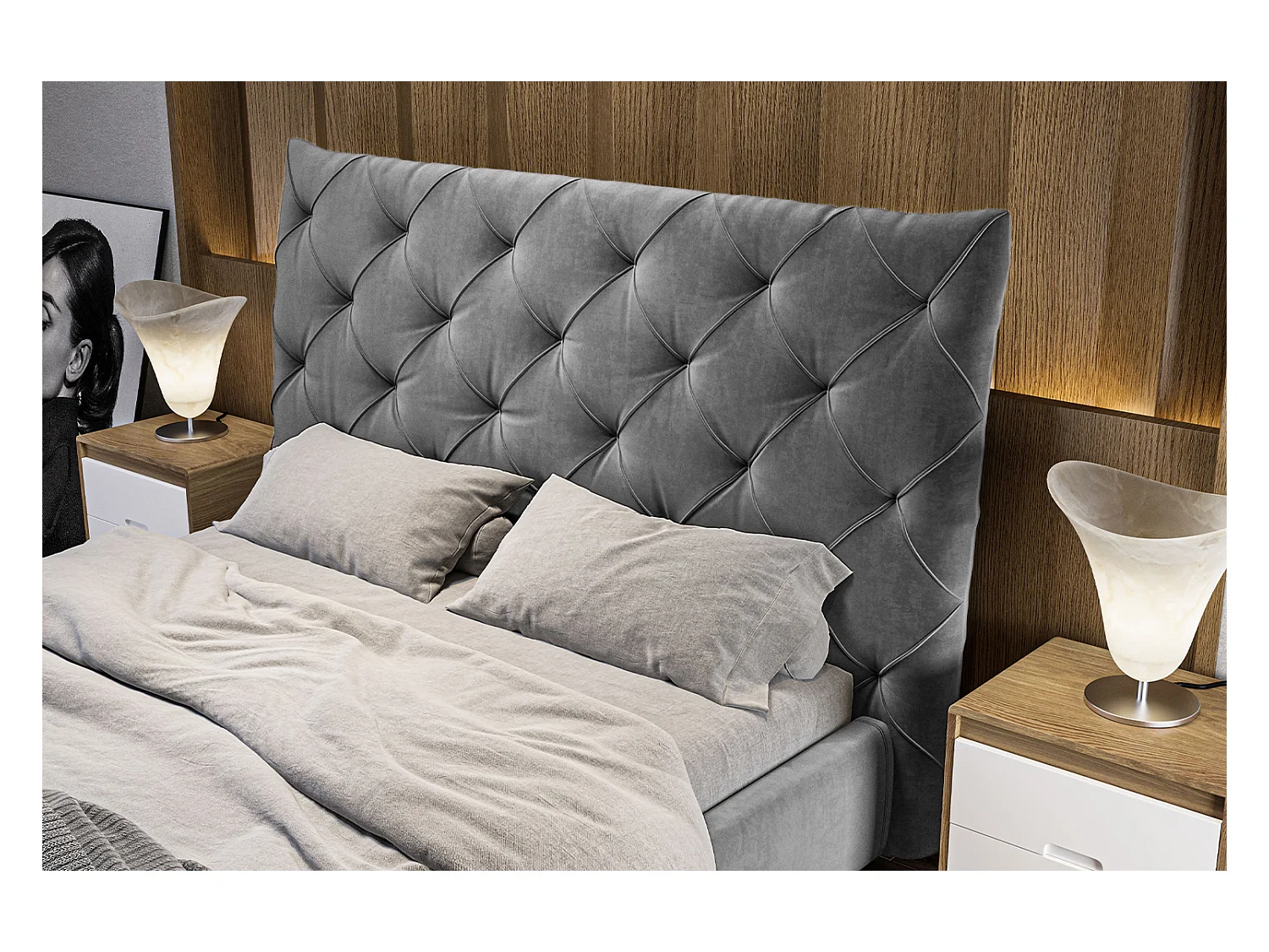 Polsterbett - Grau Velvet - ANNY