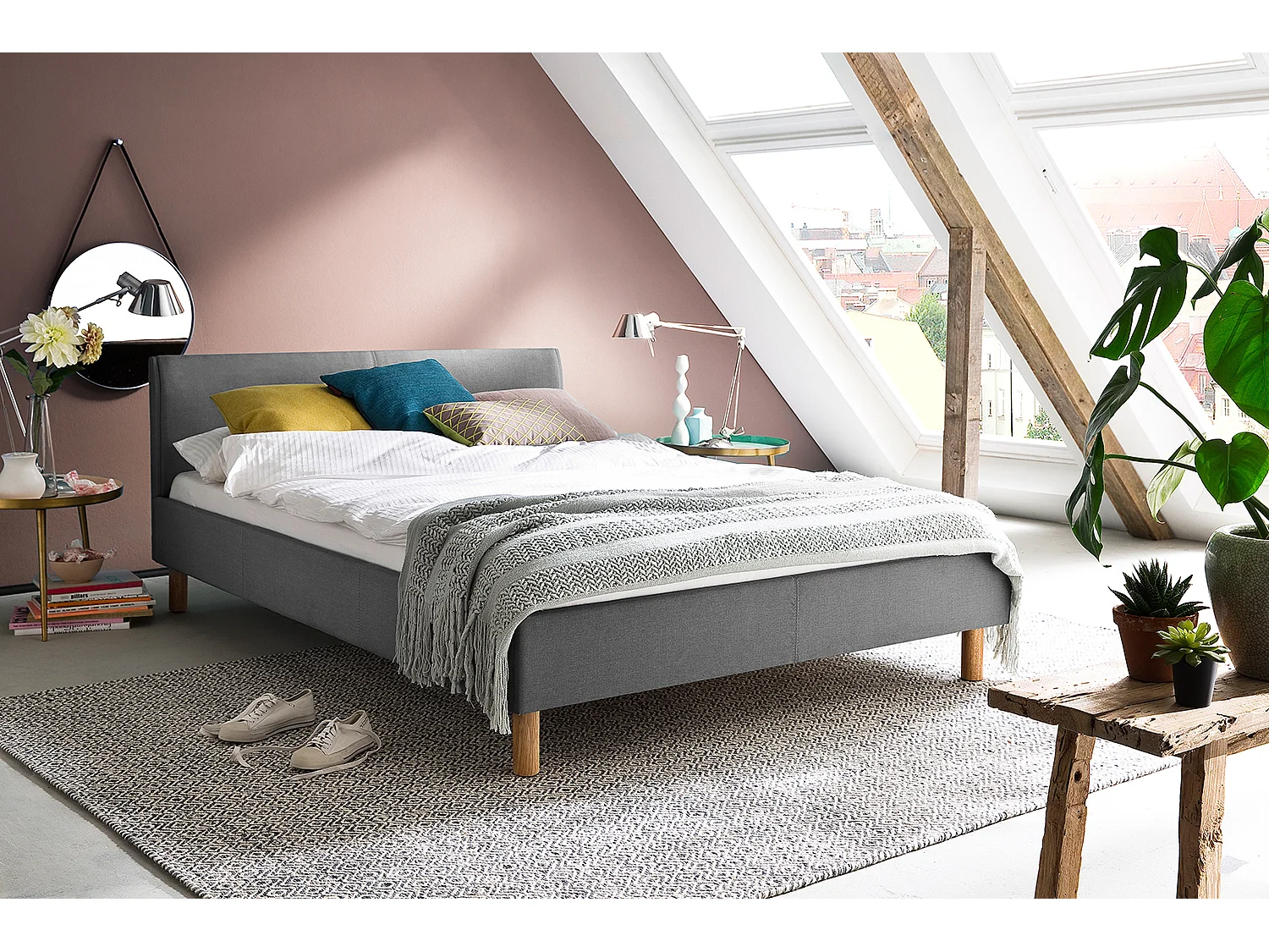 Polsterbett - Grau Webstoff - LEO