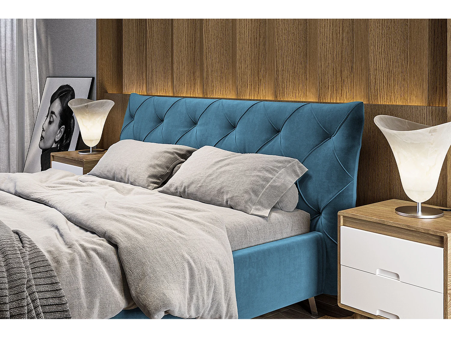 Polsterbett - Petrol Velvet - ANNY
