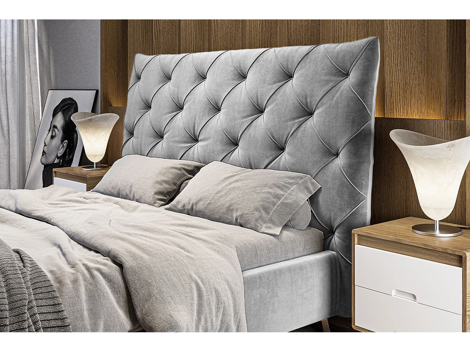 Lit rembourré - argent Velours - ANNY