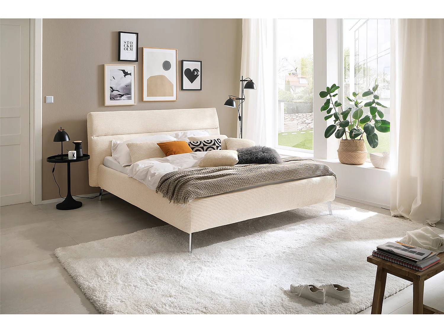 Polsterbett - Cremeweiß Cord - REMO