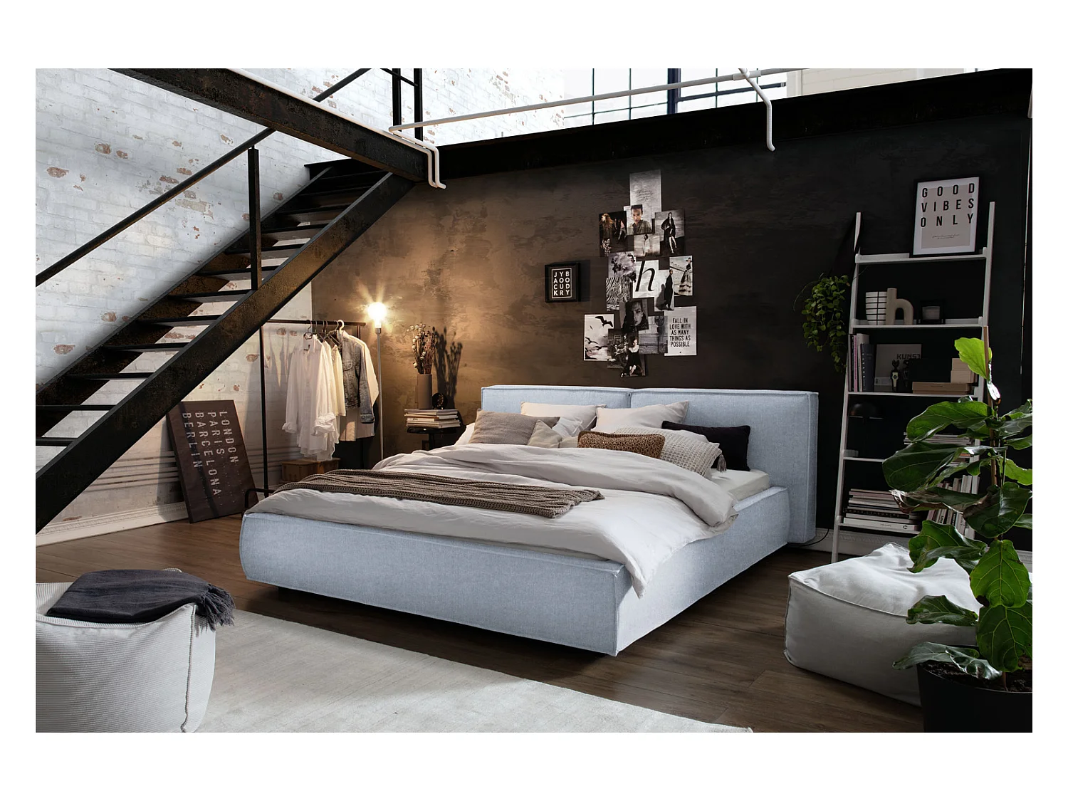Lit - bleu clair tissage plat - CARLO