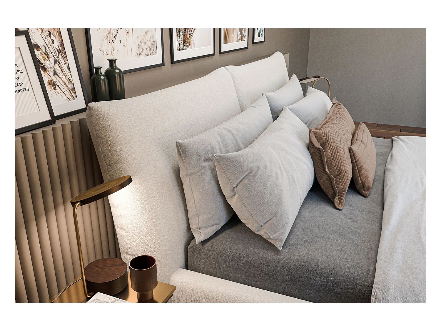 Lit - beige velours côtelé - HENRY