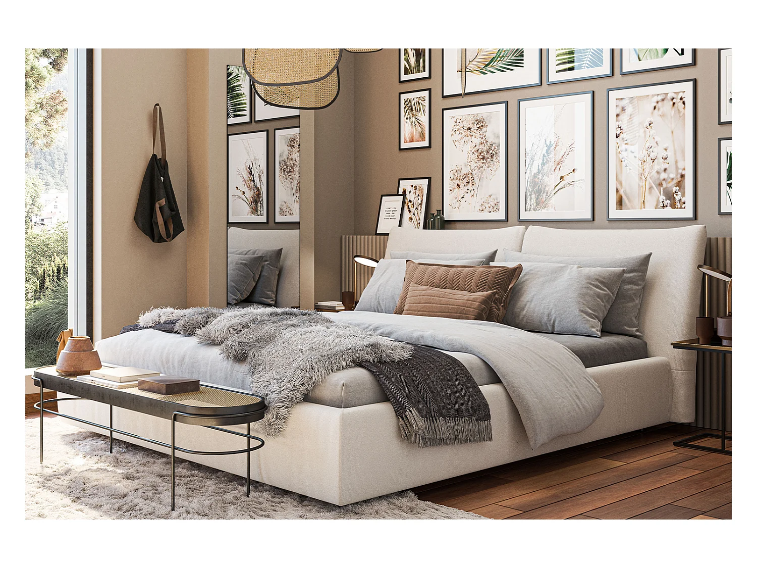 Lit - beige velours côtelé - HENRY