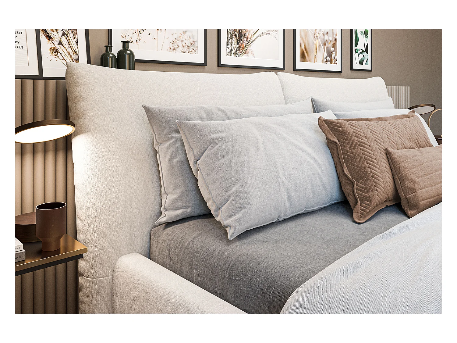 Lit - beige velours côtelé - HENRY