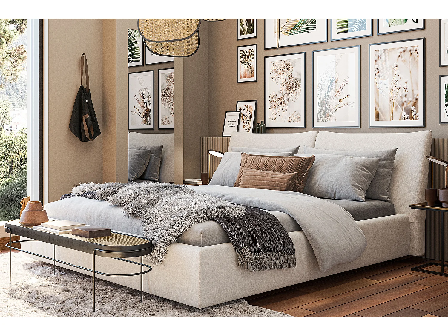 Lit - beige velours côtelé - HENRY