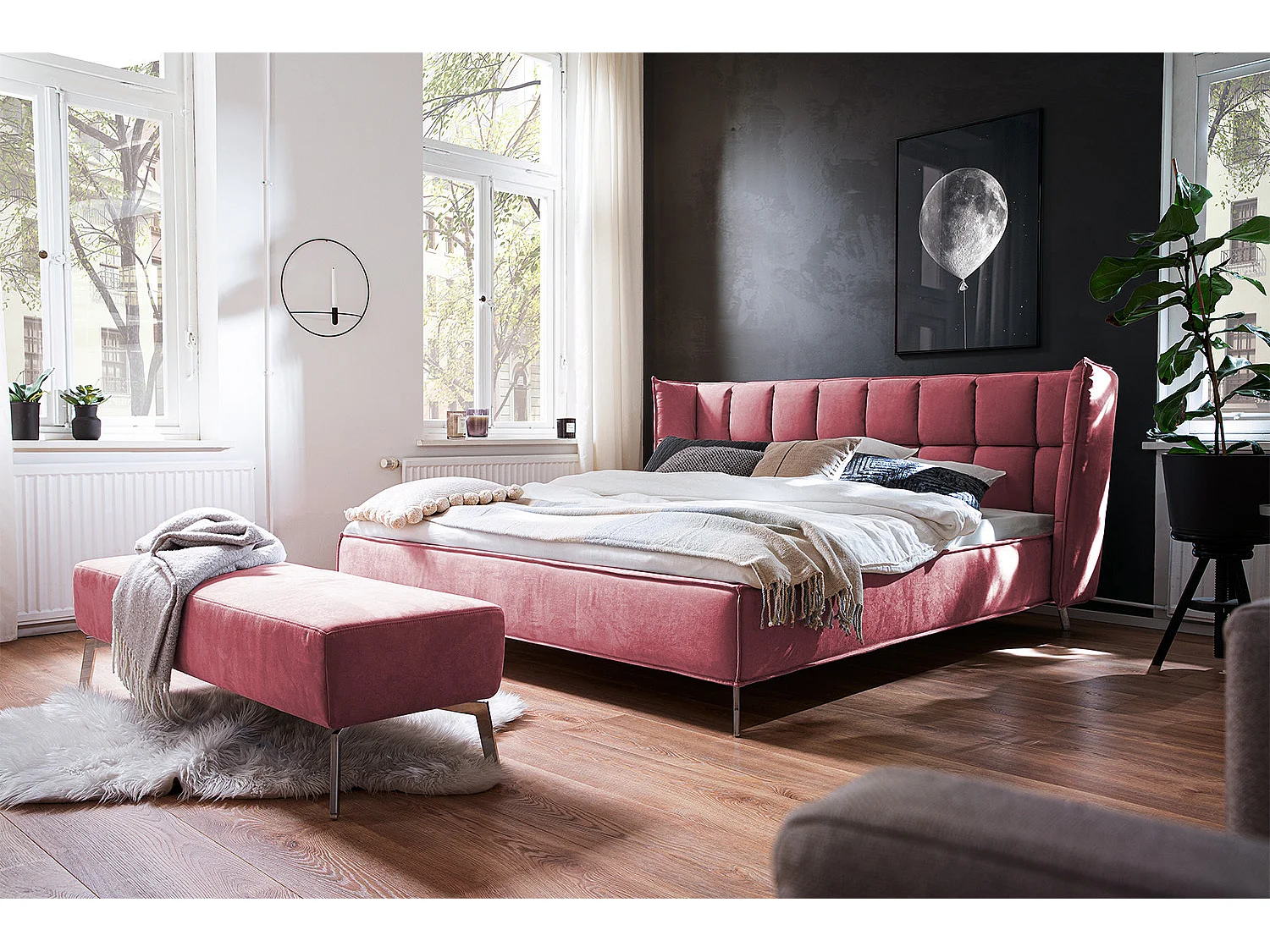 Lit - Bordeaux tissu tissé - SOFIA