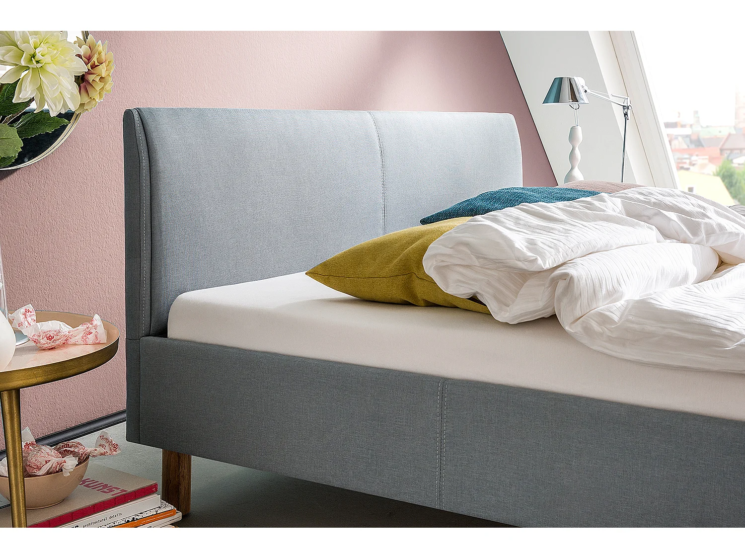 Polsterbett - Blau Webstoff - LEO