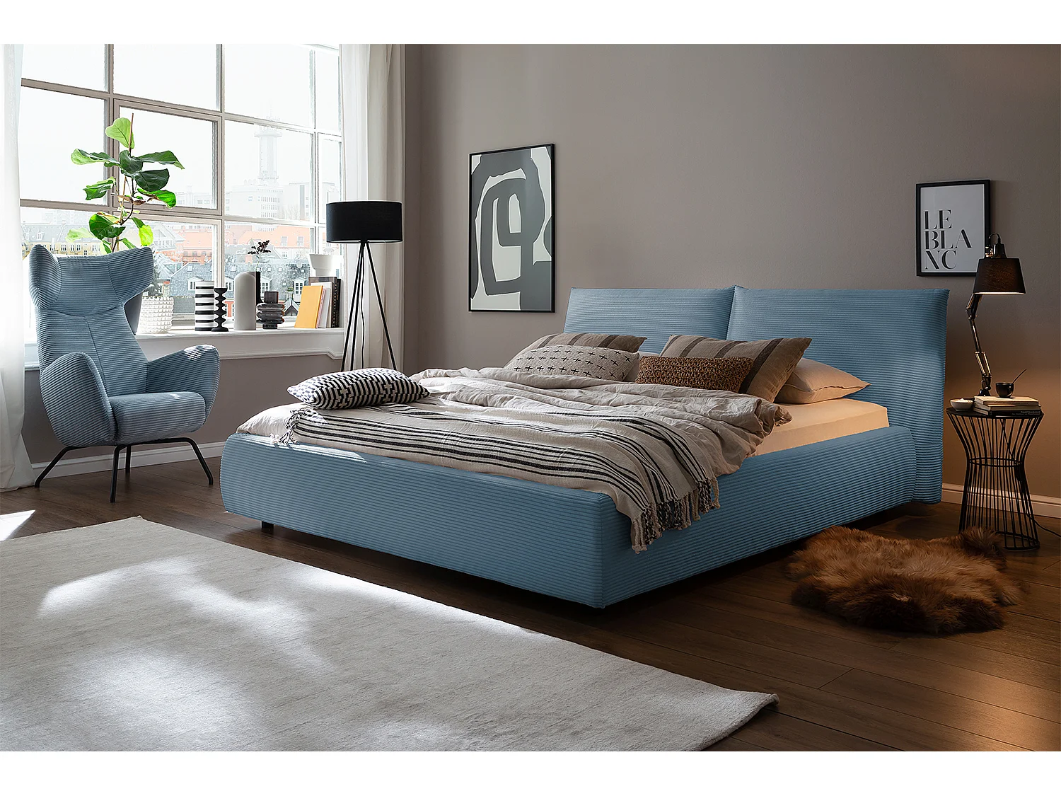 Polsterbett - Hellblau Cord - HENRY
