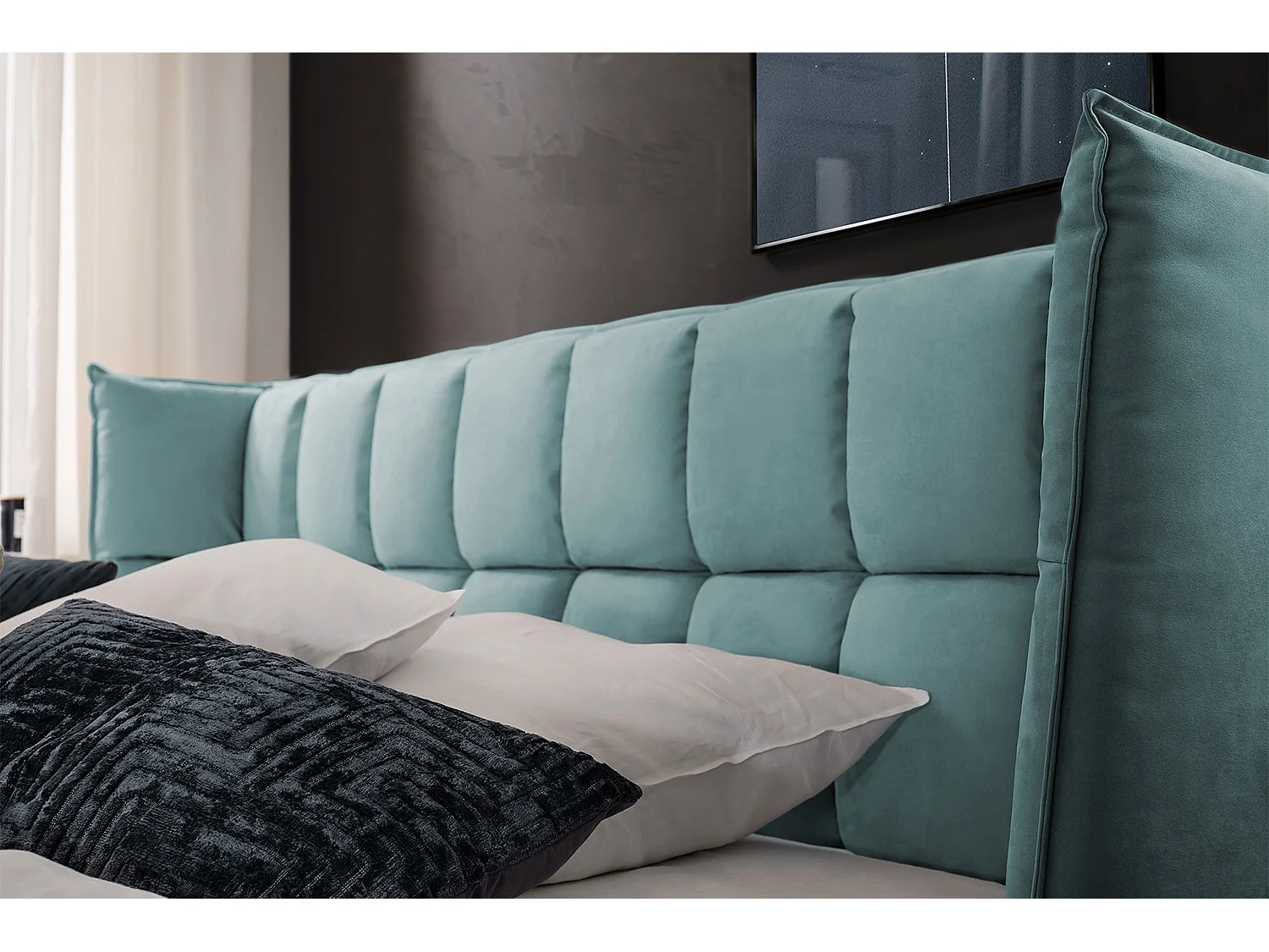 Polsterbett - Petrol Webstoff - SOFIA