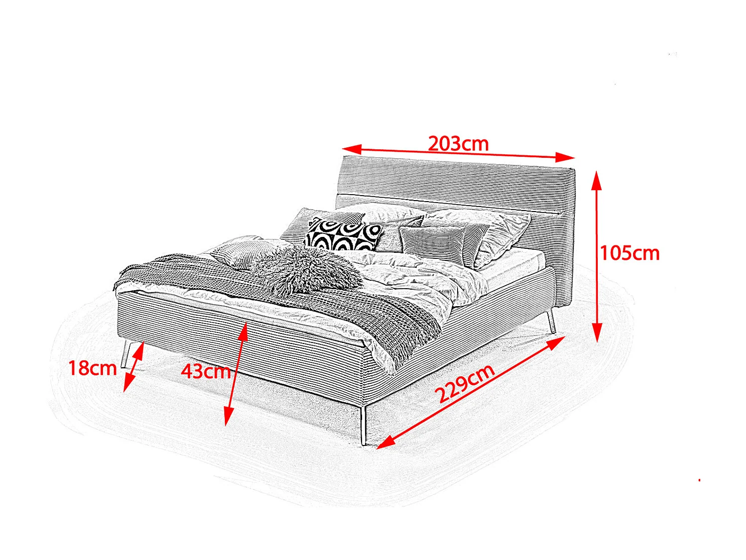 Lit - Gris velours côtelé - REMO