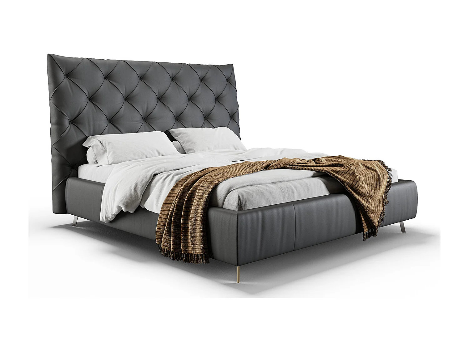 Cama tapizada - Negro piel - ANNY