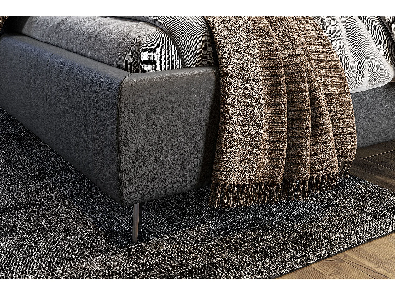 Cama tapizada - Negro piel - ANNY